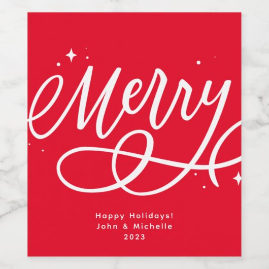 Funkelnd Bubbly Script Merry Holiday Weinetikett (Einzelnes Label)