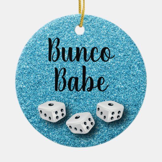 Funkelnd Bunco Babe Imitats Blue Glitzer Chic Keramikornament (Vorne)