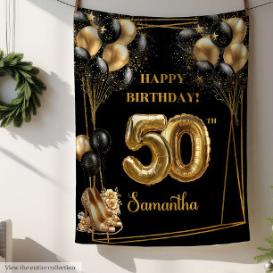 Funkelnd Confetti 50. Geburtstag Blanket Schwarzes Fleecedecke