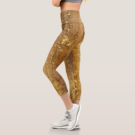 Funkelnd Deep Gold Girly Glam Disco Party Capri Leggings (Links)