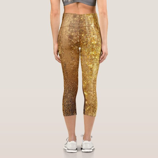 Funkelnd Deep Gold Girly Glam Disco Party Capri Leggings (Rückseite)