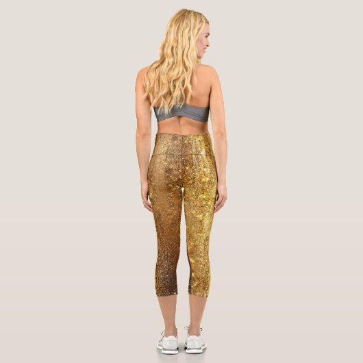 Funkelnd Deep Gold Girly Glam Disco Party Capri Leggings (Rückseite)