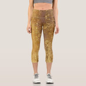 Funkelnd Deep Gold Girly Glam Disco Party Capri Leggings (Vorderseite)