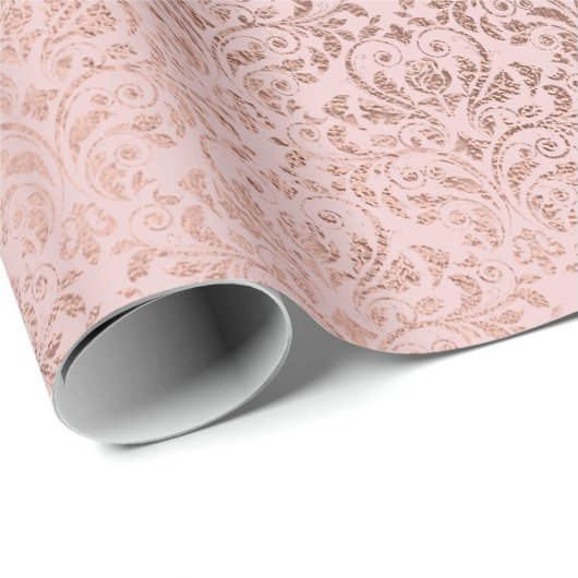 Funkelnd Diamanten Blush Damask Pink Rose Gold Geschenkpapier (Rolleneckpunkt)