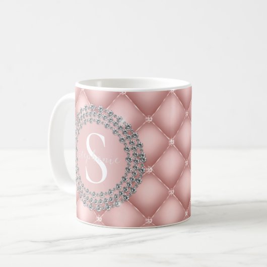 Funkelnd Diamanten mit rosafarbenem Monogramm, gep Kaffeetasse (Vorderseite Links)