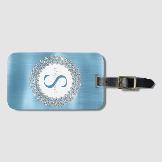 Funkelnd Diamanten Monogram Glam Gepäckanhänger (Vorderseite (Horizontal))