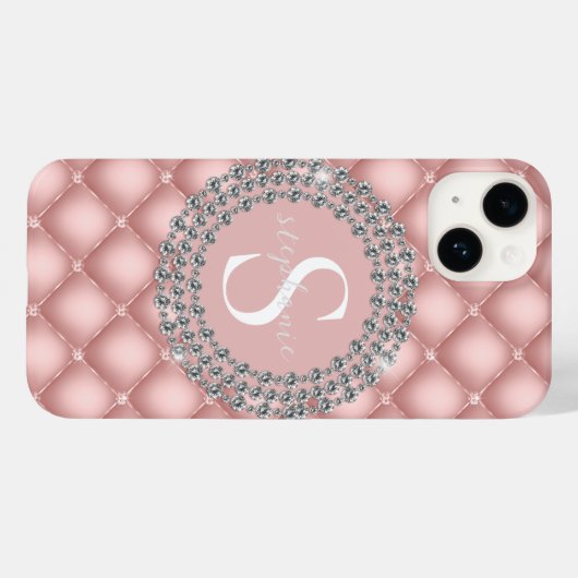 Funkelnd Diamanten Rosa Monogramm Case-Mate iPhone Hülle (Rückseite (Horizontal))