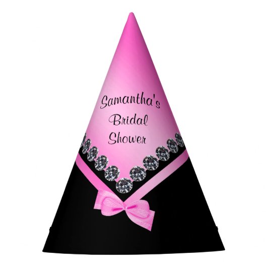 Funkelnd Diamanten und rosa Bow Brautparty Partyhütchen (Vorderseite)