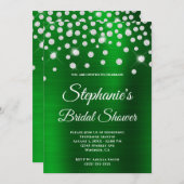 Funkelnd Diamond Emerald Satin Foil Brautparty Einladung (Vorne/Hinten)
