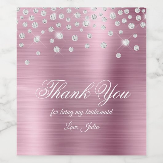 Funkelnd Diamond Pink Satin Foil Danke Weinetikett (Einzelnes Label)