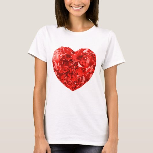 Funkelnd Diamond Red Heart Design T-Shirt (Vorderseite)