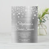 Funkelnd Diamond Silver Satin Foil Brautparty Einladung (Stehend Vorderseite)