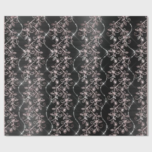 Funkelnd Diamonds Blush Pearl Black Pink Rose Gold Geschenkpapier (Flach)