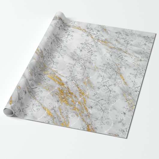 Funkelnd Diamonds Marble Gold White Gray Geschenkpapier (Ungerollt)