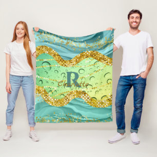 Funkelnd Emerald Green Monogram   Leuchtdichte Fleecedecke