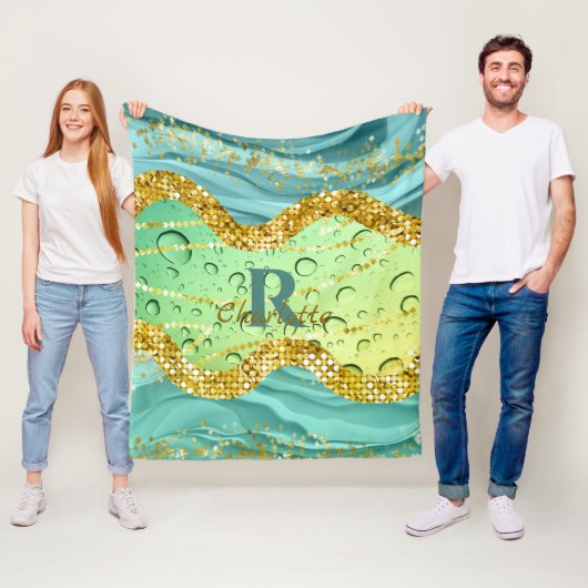 Funkelnd Emerald Green Monogram | Leuchtdichte Fleecedecke (Beispiel)