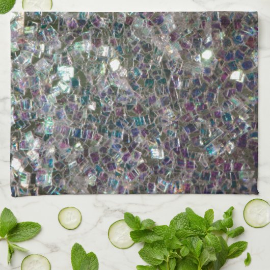 Funkelnd farbiges Silbermosaik Geschirrtuch (Gefaltet)