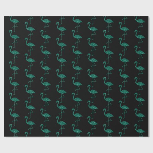 Funkelnd Flamingo Emerald Glitzer Muster schwarz Geschenkpapier (Flach)