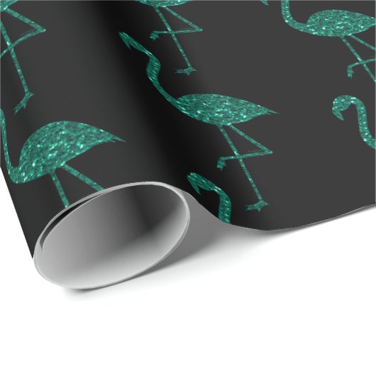Funkelnd Flamingo Emerald Glitzer Muster schwarz Geschenkpapier (Rolleneckpunkt)