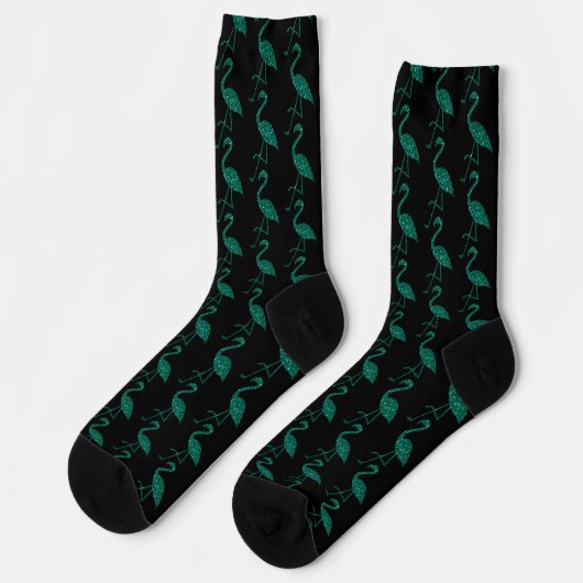 Funkelnd Flamingo Emerald Glitzer Muster schwarz Socken (Linkes Detail)