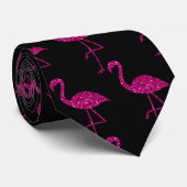 Funkelnd Flamingo-Imitate Glitzern Muster Schwarz Krawatte (Gerollt)