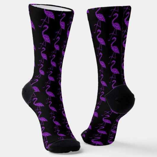 Funkelnd Flamingo Lila Glitzer schwarz Socken (Gewinkelt)