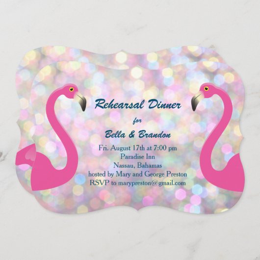 Funkelnd Flamingo Probe Abendessen Einladung (Vorne/Hinten)