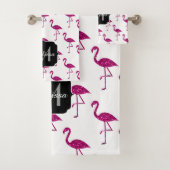 Funkelnd Flamingo Rosa Glitzer Glitzern Monogramm Badhandtuch Set (Insitu)