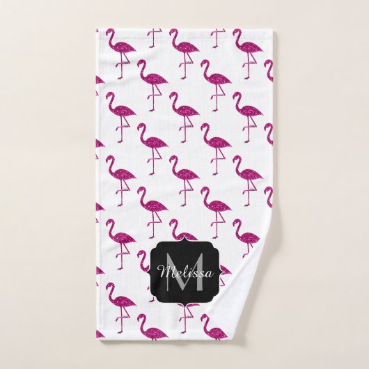 Funkelnd Flamingo Rosa Glitzer Glitzern Monogramm Badhandtuch Set (Handtuch)