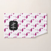 Funkelnd Flamingo Rosa Glitzer Glitzern Monogramm Badhandtuch Set (Handtuch)
