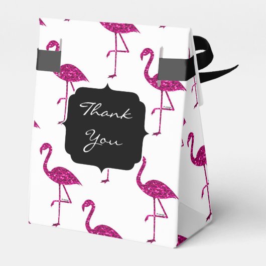 Funkelnd Flamingo Rosa Glitzer Glitzern Monogramm Geschenkschachtel (Rückseite)