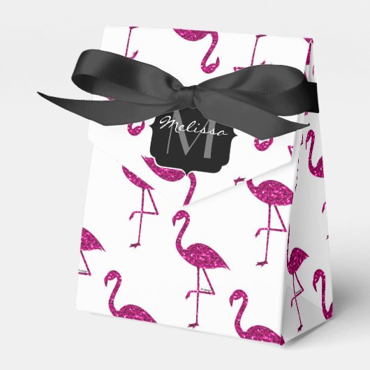 Funkelnd Flamingo Rosa Glitzer Glitzern Monogramm Geschenkschachtel (Vorderseite)