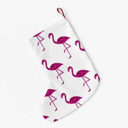 Funkelnd Flamingo Rosa Glitzer Glitzern Monogramm Kleiner Weihnachtsstrumpf (Rückseite (Hängend))
