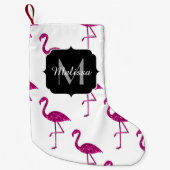 Funkelnd Flamingo Rosa Glitzer Glitzern Monogramm Kleiner Weihnachtsstrumpf (Vorderseite)