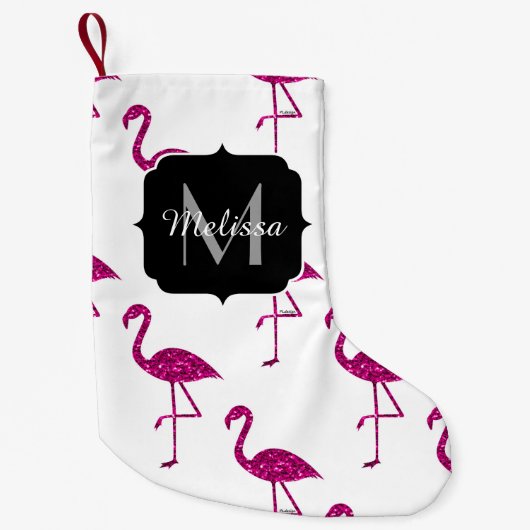 Funkelnd Flamingo Rosa Glitzer Glitzern Monogramm Kleiner Weihnachtsstrumpf (Vorderseite)