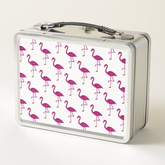 Funkelnd Flamingo Rosa Glitzer Glitzern Monogramm Metall Brotdose (Rückseite)