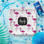 Funkelnd Flamingo Rosa Glitzer Glitzern Monogramm Pappteller (Party)