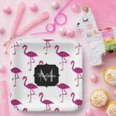 Funkelnd Flamingo Rosa Glitzer Glitzern Monogramm Pappteller (Party)