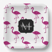 Funkelnd Flamingo Rosa Glitzer Glitzern Monogramm Pappteller (Vorderseite)