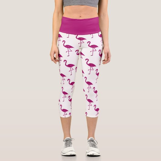 Funkelnd Flamingo Rosa Glitzer Glitzern Muster Capri Leggings (Vorderseite)