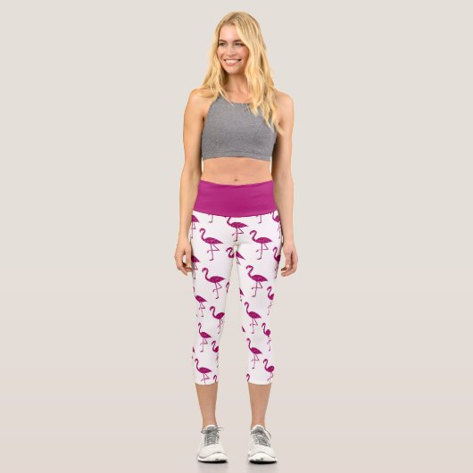 Funkelnd Flamingo Rosa Glitzer Glitzern Muster Capri Leggings (Vorderseite)