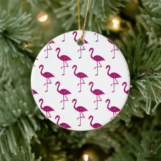 Funkelnd Flamingo Rosa Glitzer Glitzern Muster Keramik Ornament (Baum)