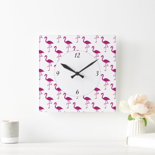 Funkelnd Flamingo Rosa Glitzer Glitzern Muster Quadratische Wanduhr (Zuhause)