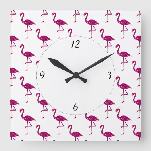 Funkelnd Flamingo Rosa Glitzer Glitzern Muster Quadratische Wanduhr (Vorderseite)