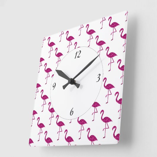 Funkelnd Flamingo Rosa Glitzer Glitzern Muster Quadratische Wanduhr (Winkel)