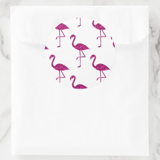 Funkelnd Flamingo Rosa Glitzer Glitzern Muster Runder Aufkleber (Tasche)