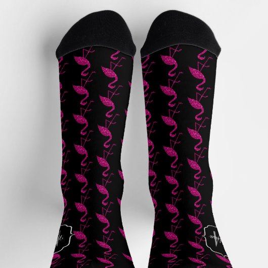 Funkelnd Flamingo Rosa Glitzer Muster Monogram Socken (Oben)
