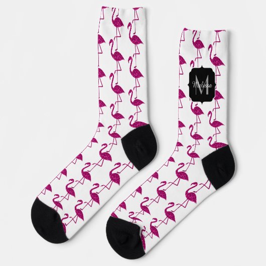 Funkelnd Flamingo Rosa Glitzer Muster Monogram Socken (Linkes Detail)