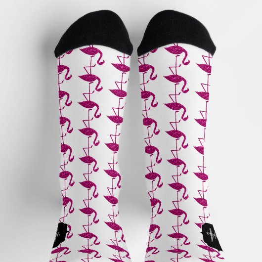 Funkelnd Flamingo Rosa Glitzer Muster Monogram Socken (Oben)