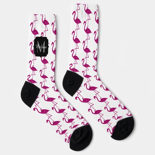 Funkelnd Flamingo Rosa Glitzer Muster Monogram Socken (Rechts)